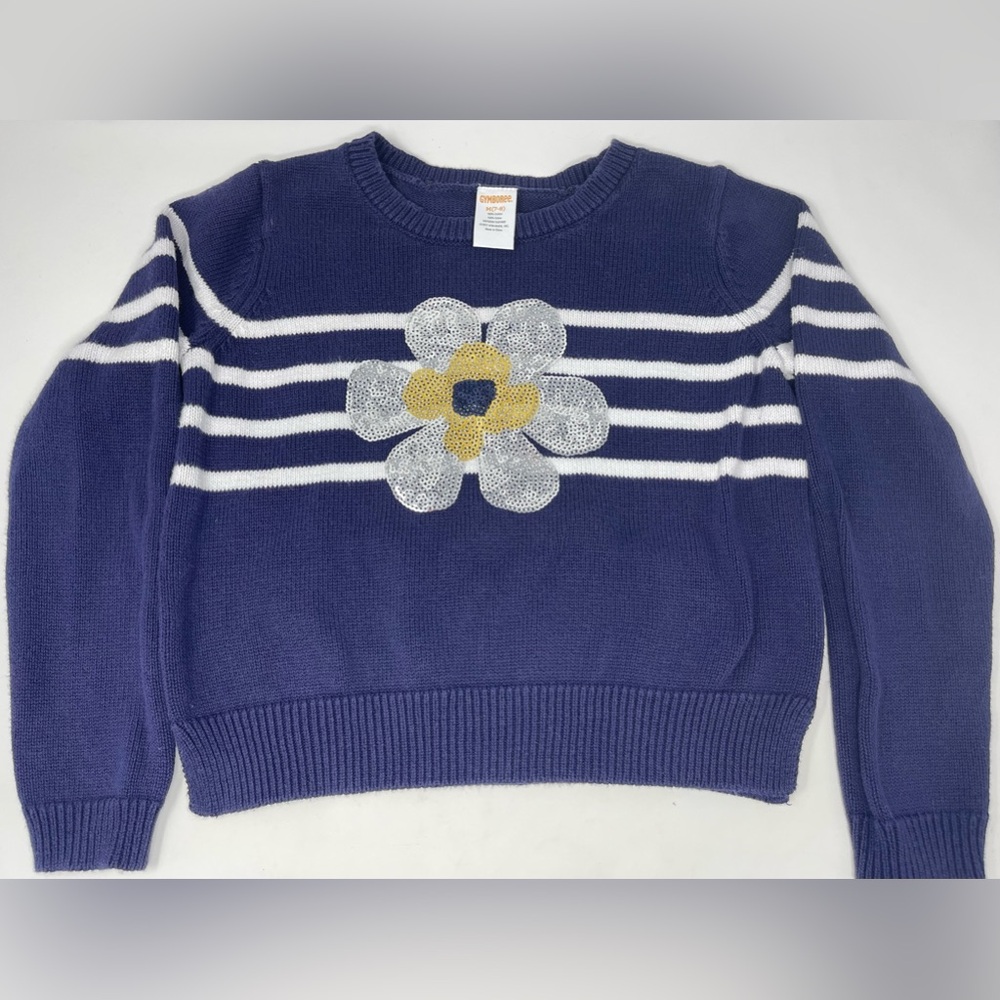 GYMBOREE: Sequin Flower Stripe Sweater, Size Medium (7-8)